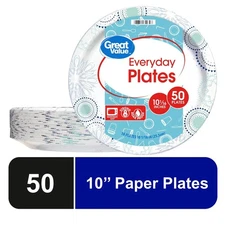 Great Value Disposable Paper Plates, 10", 50 Count