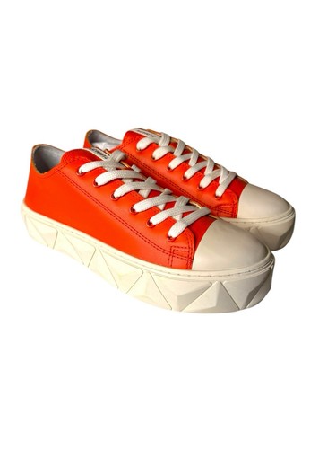 Schutz NEW Leather Lace Up Sneakers Energy Gianni Bright Orange Size 8.5 Women - Picture 1 of 9