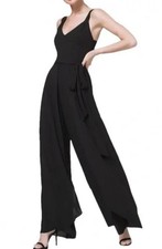White House Black Market NWT Sz 4 Wide Leg SL Jumpsuit W Slits Lined Tie Back