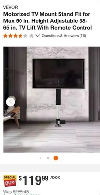 Motorized TV Mount Stand for 27'' - 57'' TV Max, Height Adjustable 38-65in. Remote