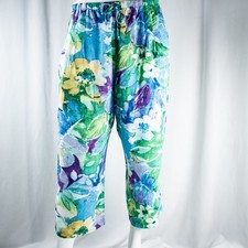 JAMS WORLD New Yellow Purple Blue Tropical Floral Women Harem Capr Pants Size L