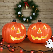 Halloween Light Up Pumpkin Jack O Lantern Pumpkins Decor Vintage Plastic Pump...