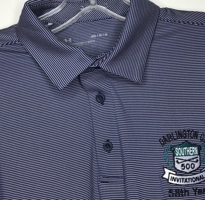 Darlington Southern 500 Polo Mens M Blue Striped Under Armour Performance UPF 50