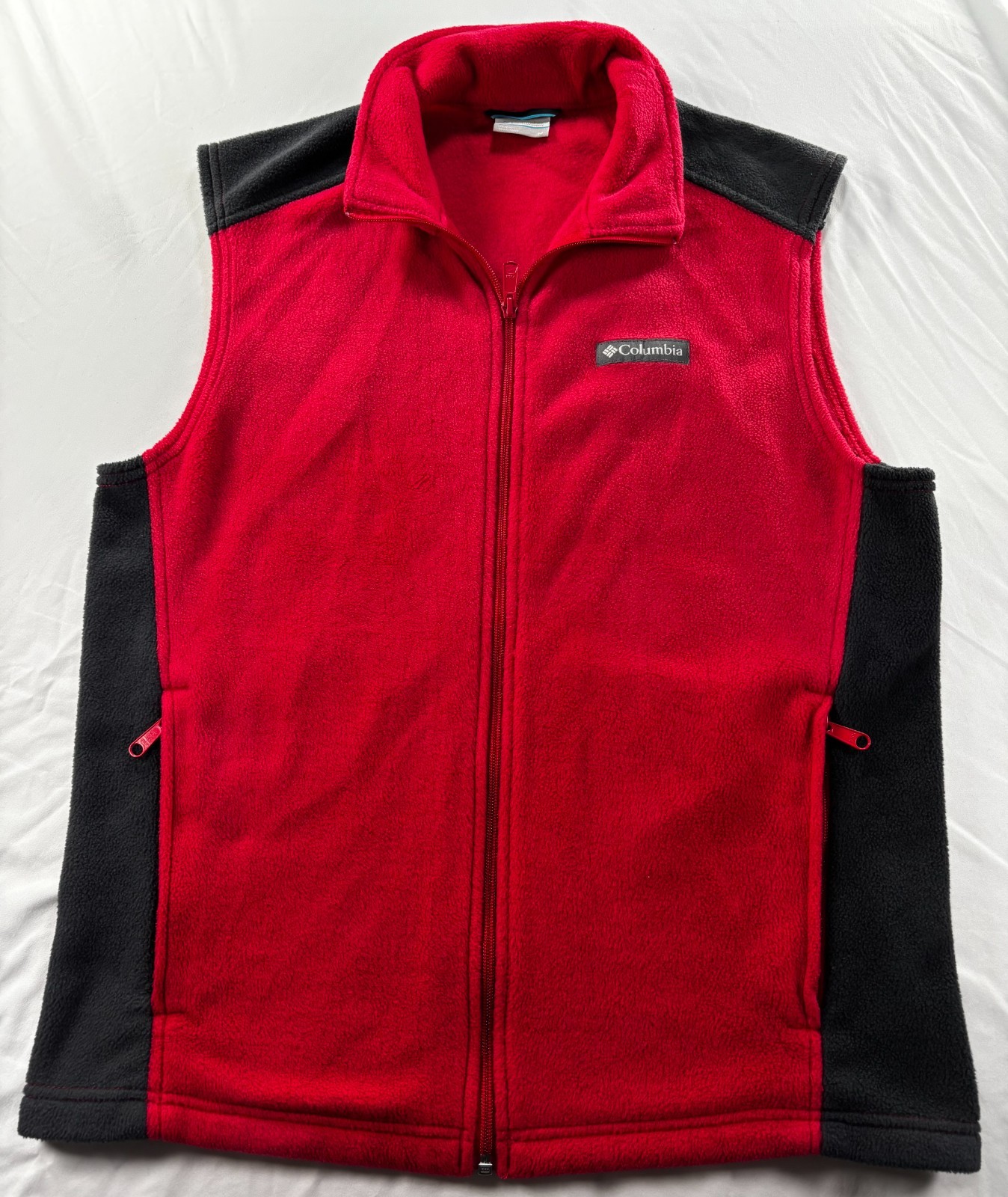 Columbia Fleece Vest Mens Medium Red Full Zip Pockets