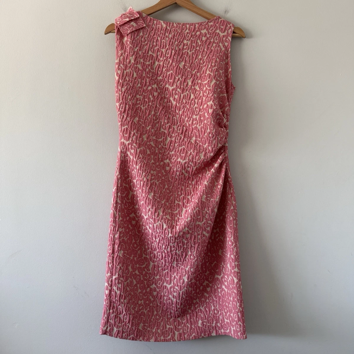 ch pink dress Vintage Carolina Herrera Dress / Pink With Red Detail High Collar Sleeveless Dress / Button up Dress