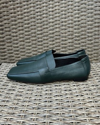 Mansur Gavriel Green Lamb Leather Square Toe Penny Loafers Size 38 