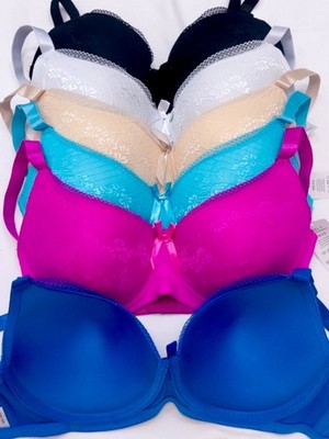 Women's Pack of 6 Bras Solid Color Soft Lace Padded Supportive Full Cup Bra 6633