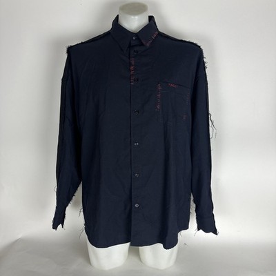 Men's Marni Black Blue Tropical Wool LS Shirt with Contrast Back - Size 50