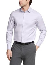 Calvin Klein Mens Refined Cotton Stretch Regular Fit Dress Shirt Lilac 17.5 3435