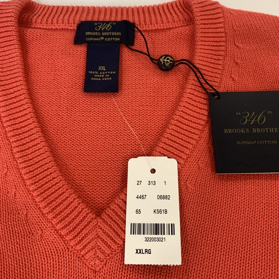 Suéter de manga larga de algodón Brooks Brothers Supima para hombre, talla 2XL, color coral Foto 2 de 4