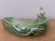Vintage Wade Ceramics Green 'Bunny on a Log' posy planter/vase