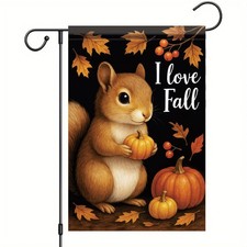 I Love Fall Garden Flag Squirrel Pumpkin Flag 12x18 Inch Double-Sided Cute Au...