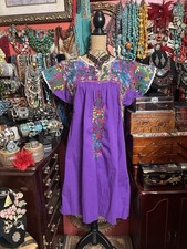 Beautiful Purple Mexican Oaxaca Multi Color Cotton Embroidery  White Crochet ML