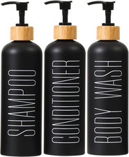 HOMCDALY 16Oz 3-Pack Refillable Black Bathroom Shower Set - Empty Bottles with P