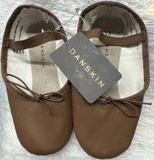 Danskin sz 13 Girls Ballet Shoes Cocoa Brown Leather Sole Round Toe Dance NEW