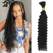 Boho Braids Human Hair 100g 16 Inch Deep Water Wave Bulk Hair 1B Natural Black