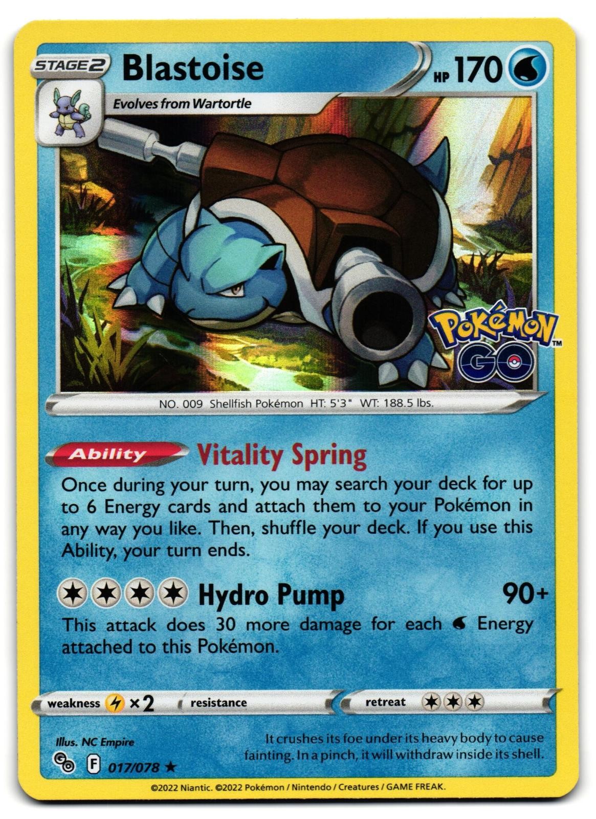 Blastoise 017/078 - 🌊 Pokemon GO Rare Pokemon TCG Holo 🖤 - LP