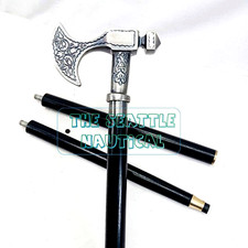 Premium Wooden Walking Stick Cane Viking Axe Handmade Durable Gift For Men Women