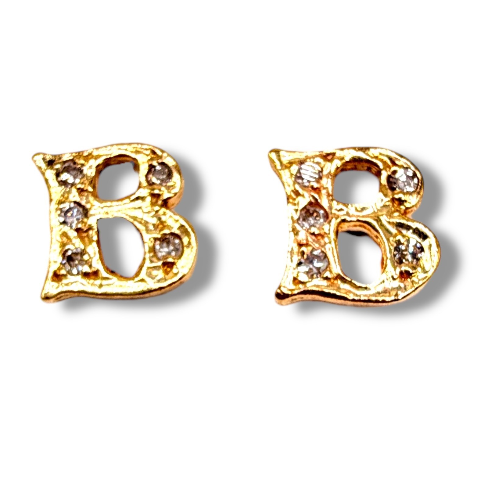 B Initial Letter Diamond Solid 14k Yellow Gold St… - image 1