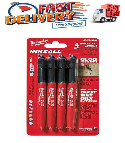 Pennarelli Milwaukee INKZALL Nero | 4 Pezzi | Per Superfici Ruvide E Industriali