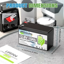 LiFePO4 12V 10Ah Lithium Battery Deep Cycle BMS Camping Lighting Fishfinder UPS