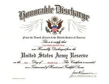 United States Army Reserve Honorable Discharge Replacement Certificate