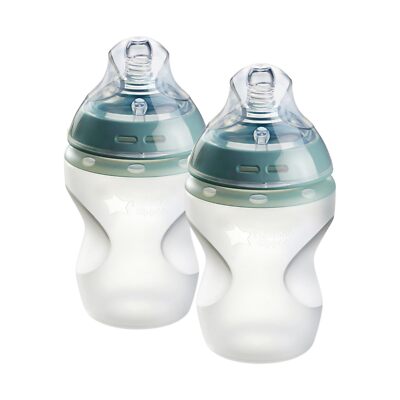 Clear Silicone Baby Bottle 2 Pack Natural Latch Leakproof Self Sterilizing