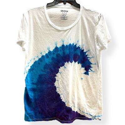 handmade tie dyed ladies tshirt blue wave XL