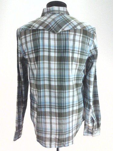 LUCKY BRAND Western Shirt Plaid Green Brown Blue Cotton Button Up Men's S $69.50 - Picture 6 of 7