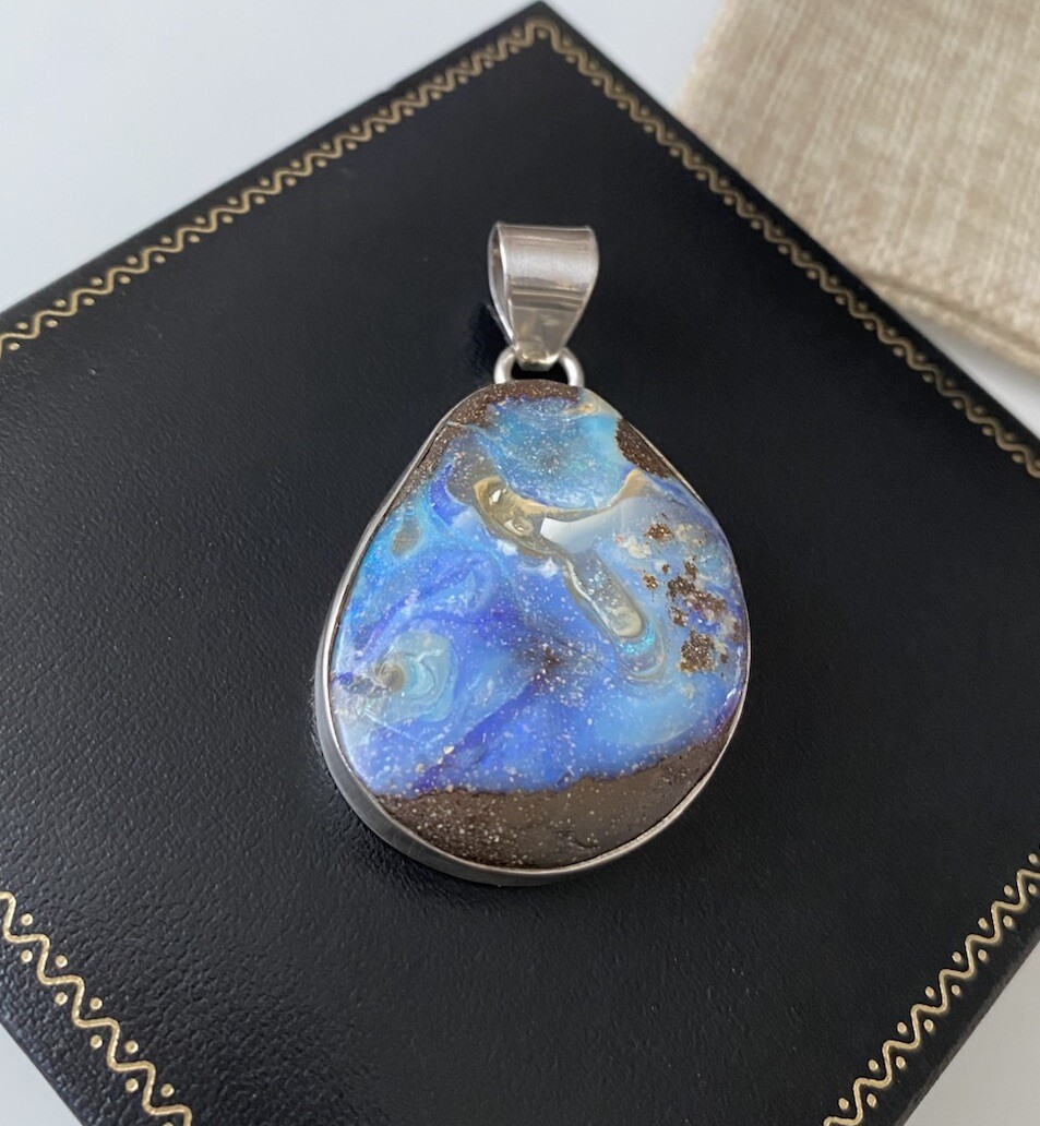 Sterling Silver Large Boulder Opal Statement Pend… - image 1