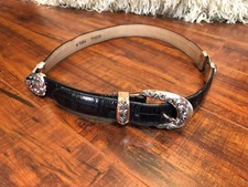 Vintage Brighton Black LEATHER w/Silver Hardware Buckle / Side Attachments Sz M
