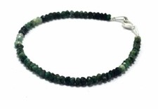 Natural Beryl Emerald Gemstone 3-4 mm Rondelle Faceted Beaded Bracelet 7" Long.