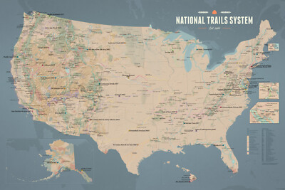 US National Trails System Map 24x36 Poster (Tan & Slate Blue) #856