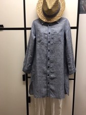 nest Robe Japan Classic Collar Shirt Dress Tunic Blue Chambray Linen Free Size