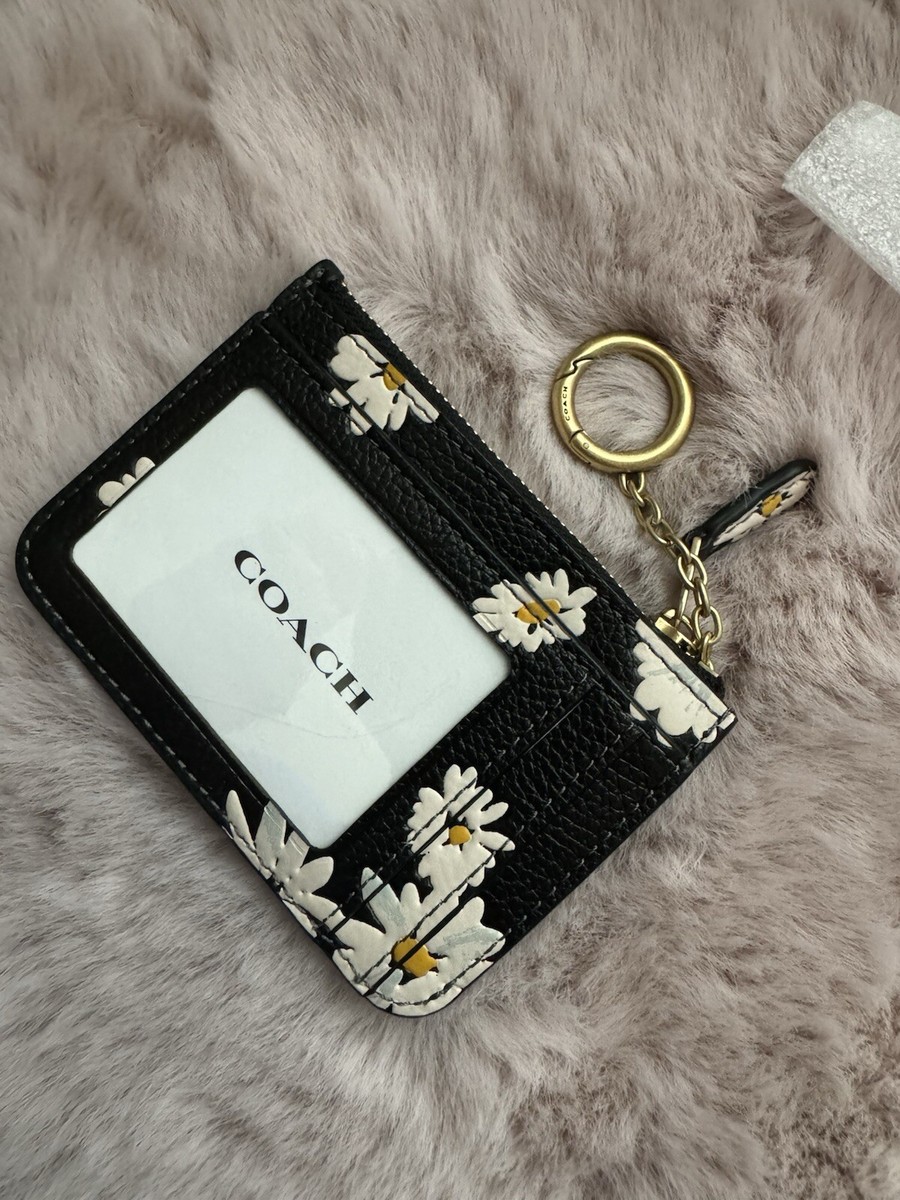 NWT Coach Mini Skinny ID Card Case in Floral DAISY Print Black