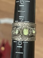 Large Moonstone Ring 925 Silver Boho Statement Ring Women Ring Size 7 1/2 Green