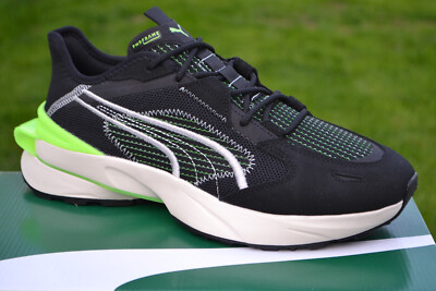 Puma Neu mit Karton Herren Sportschuhe PWRFRAME OP-1 KNIT Schwarz/Grün UK 8/42 UVP 100£