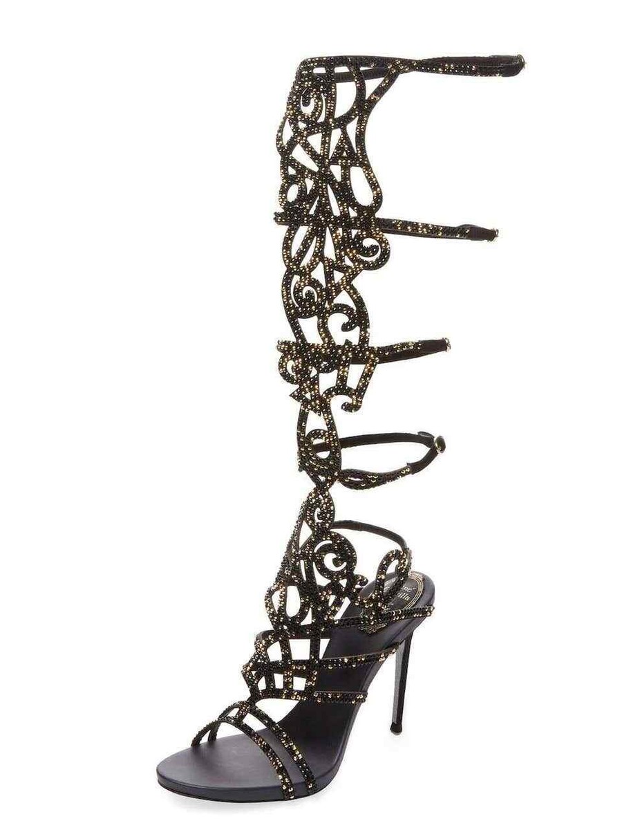 New Rene Caovilla Knee-High Swarovski Beaded Gladiator Sandals It
