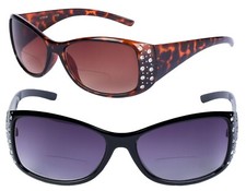 2 Pair of Women's Designer Bifocal Reading Sunglasses with Rhinestones