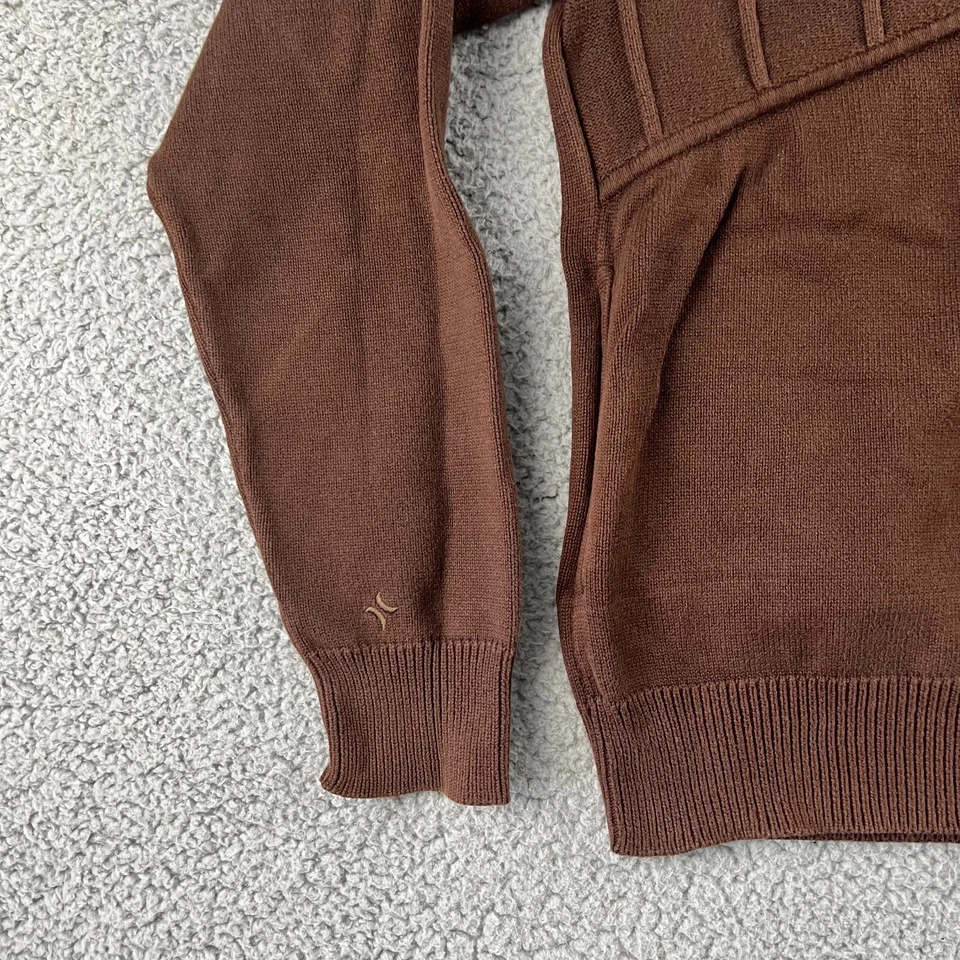 Jaqueta cardigã Hurley suéter tamanho adulto grande marrom zíper completo pescoço simulado malha - Imagem 2 de 4