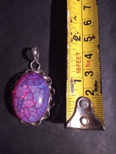 Large Oval Snakeskin Opalite Sterling Silver 925 Pendant, Vintage - Picture 3 of 13