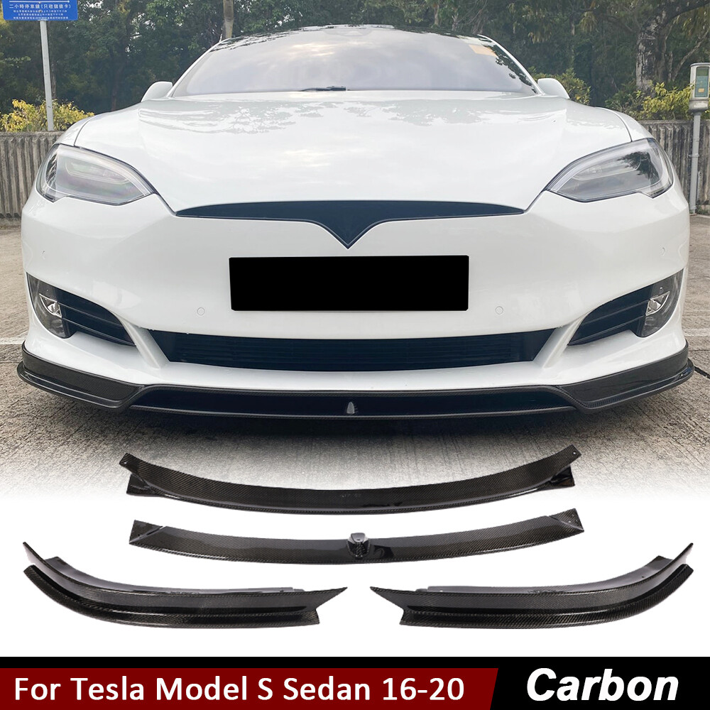 For Tesla Model S Facelift 16-20 Real Carbon Front Bumper Lip Spoiler Splitters