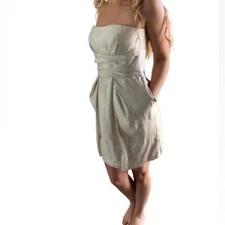 Max & Cleo Champagne Strapless Sheath Dress Sz 6