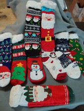 9 pairs of Fuzzy Slipper Christmas Socks - Fleece Lined - non skid - One Size