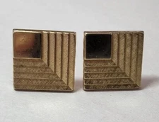 Vintage Swank Goldtone Square Cufflinks W Geometric Design