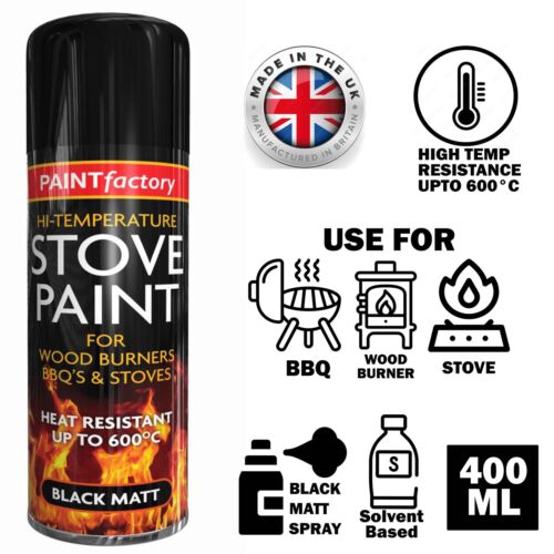Heat Resistant Matt Black Spray Paint Stove High Temperature Paint 400ml - Foto 1 di 1