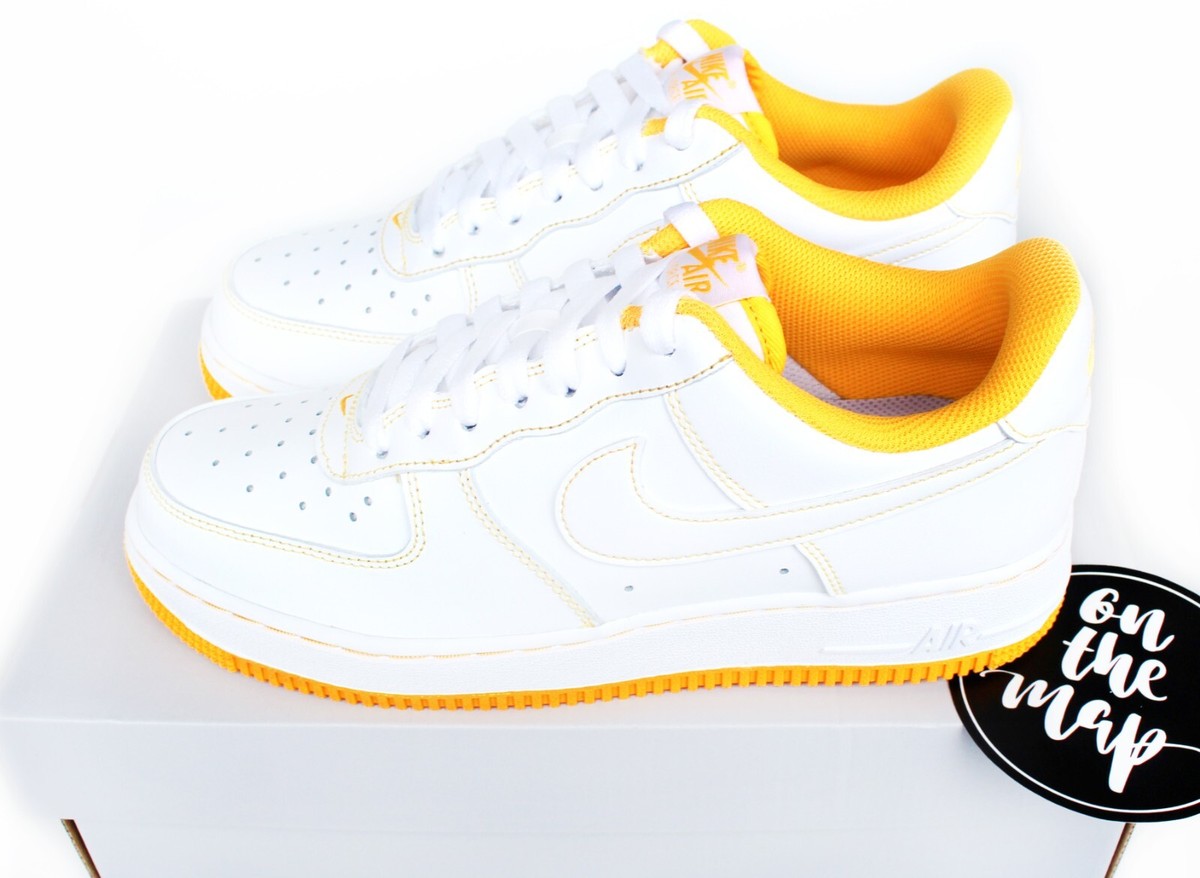 Nike Air Force 1 '07 AF1 White Laser Orange Yellow Stitch UK