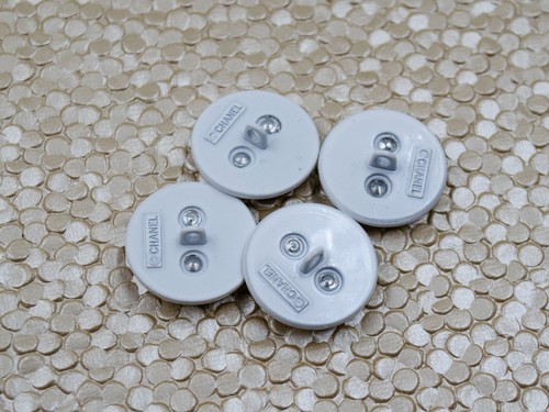 Set of 4 White and Silver Buttons Chanel Replacement Buttons - Picture 3 of 4