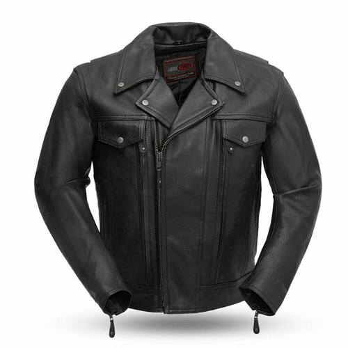 Men's Tall Black Leather Motorcycle 