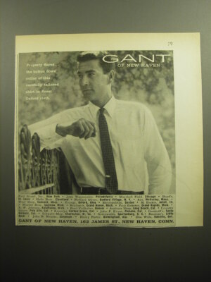 1958 Gant of New Haven Shirts Ad - Properly flared.. the button down collar